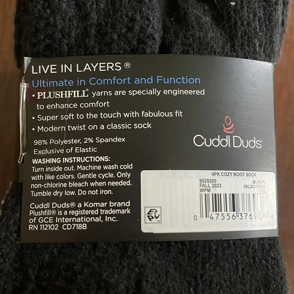 Cuddl Duds Comfort Boot Socks 4 Pair- Ladies' Size 4-10